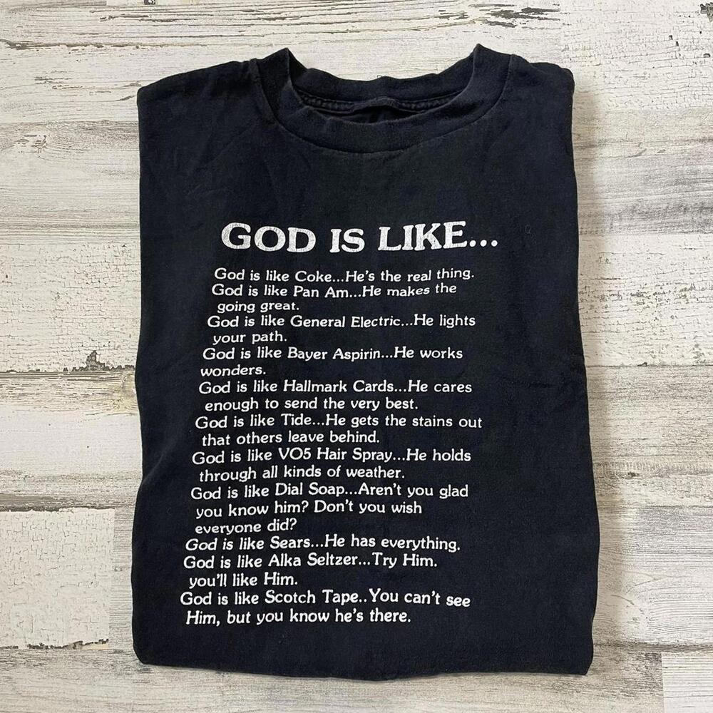 Vintage God is Like Jesus Religion Spellout T-Shirt L/XL